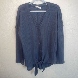 Hyped Unicorn Blue Gray Long Sleeve Waffle Knit Top Large